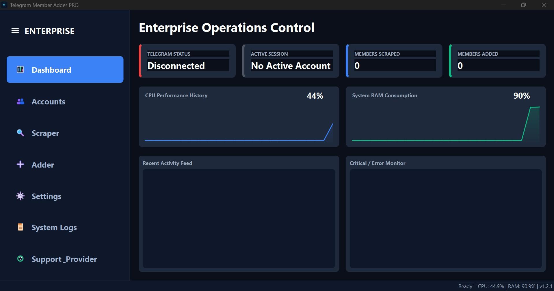 Telegram Member Adder PRO software screenshot for Telegram member growth workflows
