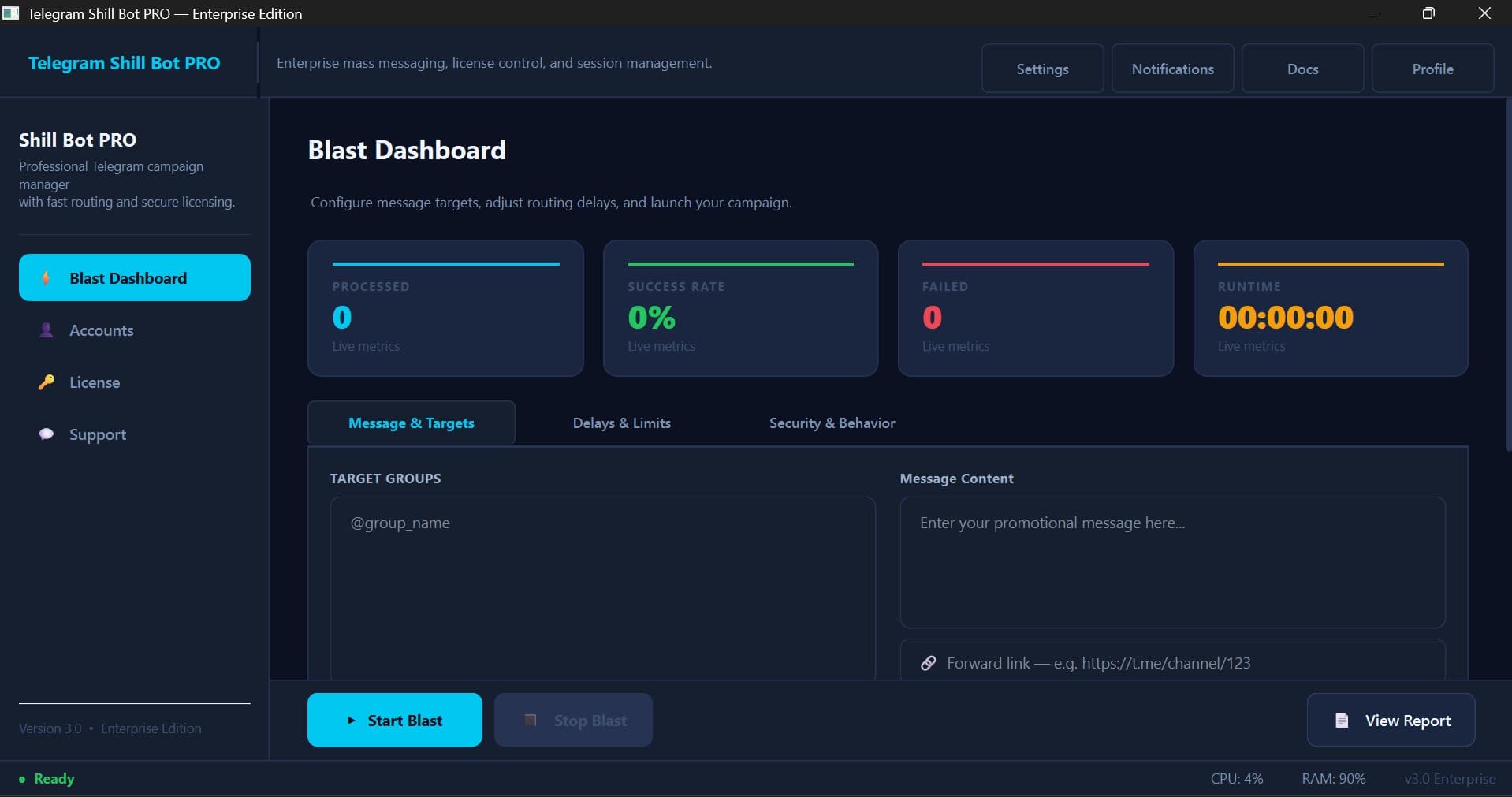 Telegram Shill Bot PRO software screenshot for Telegram member growth workflows